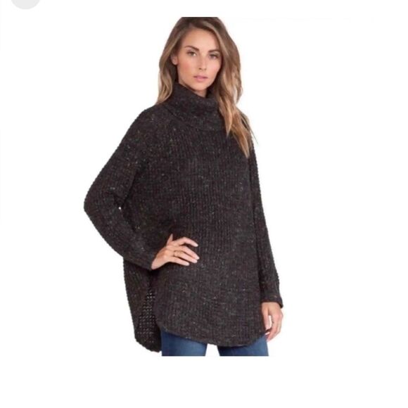 Free People Dylan Tweed Pullover in Charcoal Combo Turtleneck Sweater size XS - Picture 5 of 12